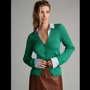 Maeve Anthropologie Green Ribbed Layered Cardigan